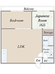 オークヴィラ 3階2DKの間取り