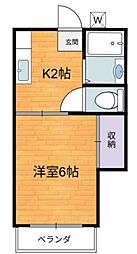 レジェンド若松 1階1Kの間取り