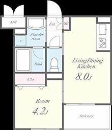 HRII 3階1LDKの間取り