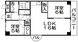 香里プラザ2 2LDKの間取図画像