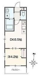 ＦＥＬＧＲＩＡ元加治 2階1DKの間取り