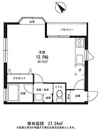 ファミーユカネコII 2階ワンルームの間取り
