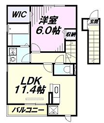 メゾンK-2 2階1LDKの間取り