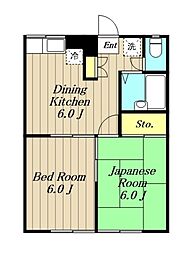 サンウッド1 2DKの間取図画像