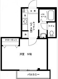 JR中央線 立川駅 徒歩5分の賃貸マンション 2階1Kの間取り