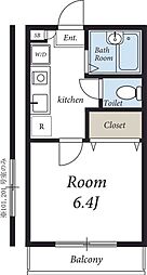 リリックコート梅田 1階1Kの間取り