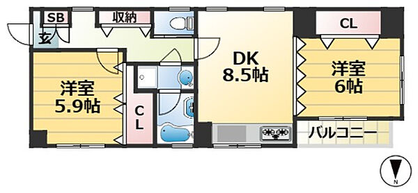 兵庫県神戸市灘区赤坂通３丁目(賃貸マンション2DK・2階・48.60㎡)の写真 その2