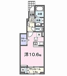 ヒルズ山王林 1階ワンルームの間取り