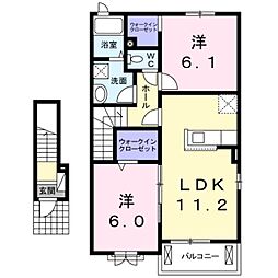 JR水戸線 下館駅 5.2kmの賃貸アパート 2階2LDKの間取り