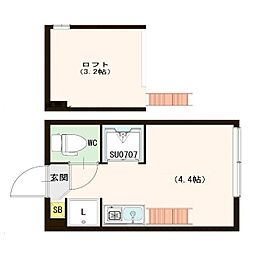 リヴィエール中野 1階ワンルームの間取り