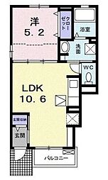 カルム上宿 1階1LDKの間取り