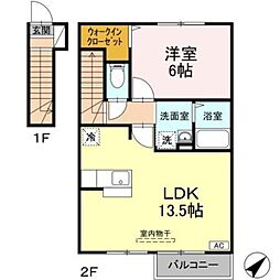 グリーンコートN 2階1LDKの間取り