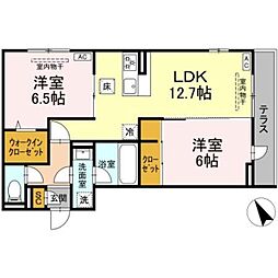JR横浜線 相模原駅 徒歩18分の賃貸アパート 1階2LDKの間取り