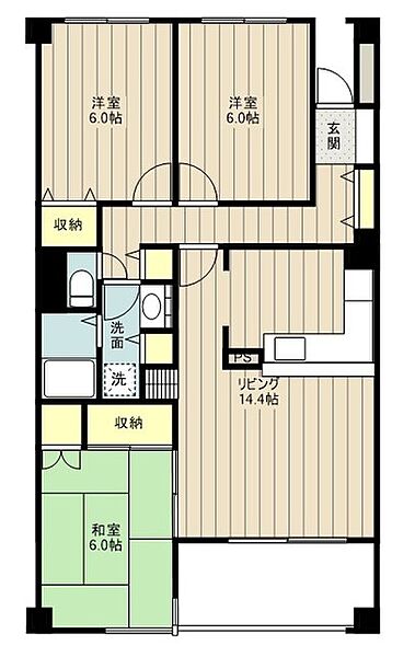 神奈川県横浜市旭区さちが丘(賃貸マンション3LDK・2階・69.38㎡)の写真 その2