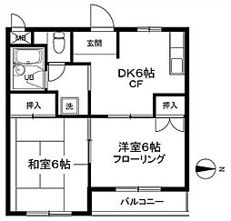 21サンハイム 1階2DKの間取り