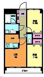 フォルティーヌ皿沼 1階2LDKの間取り