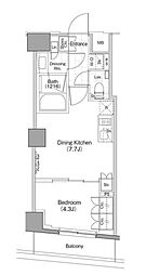 ザ・パークハビオ新宿 1DKの間取図画像