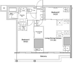 ザ・パークハビオ板橋区役所前 5階2LDKの間取り
