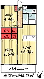 メルヴェーユ 2LDKの間取図画像