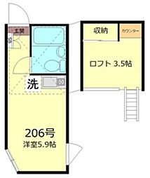 マイプラン阿佐谷北B棟 2階ワンルームの間取り