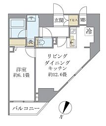 エレミ本蓮沼 12階1LDKの間取り