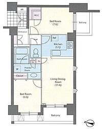 JR山手線 神田駅 徒歩4分の賃貸マンション 5階2LDKの間取り