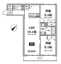 仮称）メゾン・ド・ソレイユ 2階2LDKの間取り
