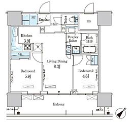 晴海フラッグ ポートヴィレッジ B棟 8階2LDKの間取り