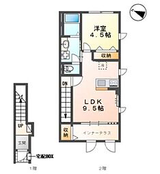 東松山市元宿(高坂駅徒歩2分)アパート工事 1LDKの間取図画像