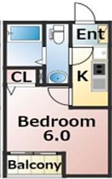 エバーズ鶴ヶ島 3階1Kの間取り