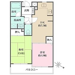 板橋本町グリーンパーク 4階2DKの間取り