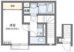 クレイノピッコロハウス 2階1Kの間取り