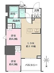 ルフォンプログレ元浅草マークス 12階2LDKの間取り