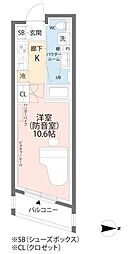 ミュージションプラス世田谷経堂 4階1Kの間取り