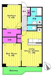 ガーデンスクエア 3階2LDKの間取り