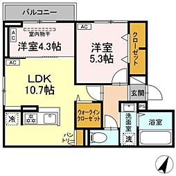 セレスティア坂下 2階2LDKの間取り