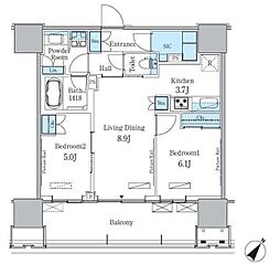 晴海フラッグ ポートヴィレッジ A棟 16階2LDKの間取り
