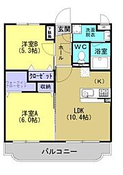 リバーサイドM 2LDKの間取図画像
