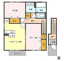 シャトレー・マグノリアI 2階2LDKの間取り