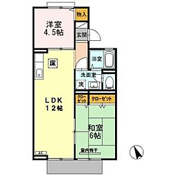 セジュール田尻 1階2LDKの間取り