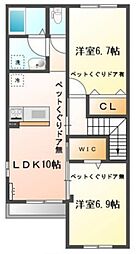 クラルテ アジュール 2階2LDKの間取り