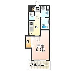 Luxe田辺 5階1Kの間取り