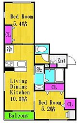 MansionCalinours 2LDKの間取図画像