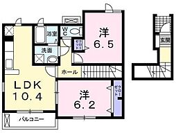 プラウド弐番館 2階2LDKの間取り