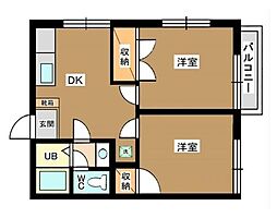 JR京浜東北・根岸線 大森駅 徒歩20分の賃貸マンション 2階2DKの間取り
