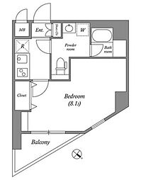 ルクレ西馬込 1階1Kの間取り