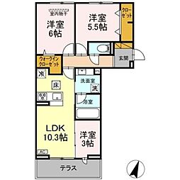 リシェスみのり台 A棟 1階3LDKの間取り
