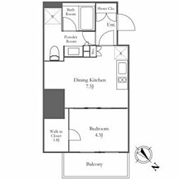 ザ・パークワンズ渋谷本町 1DKの間取図画像