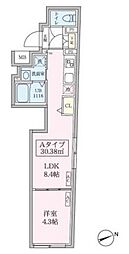 スカイコートリュクス品川大崎 2階1LDKの間取り