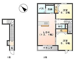 南海加太線 東松江駅 徒歩10分の賃貸アパート 2階2LDKの間取り